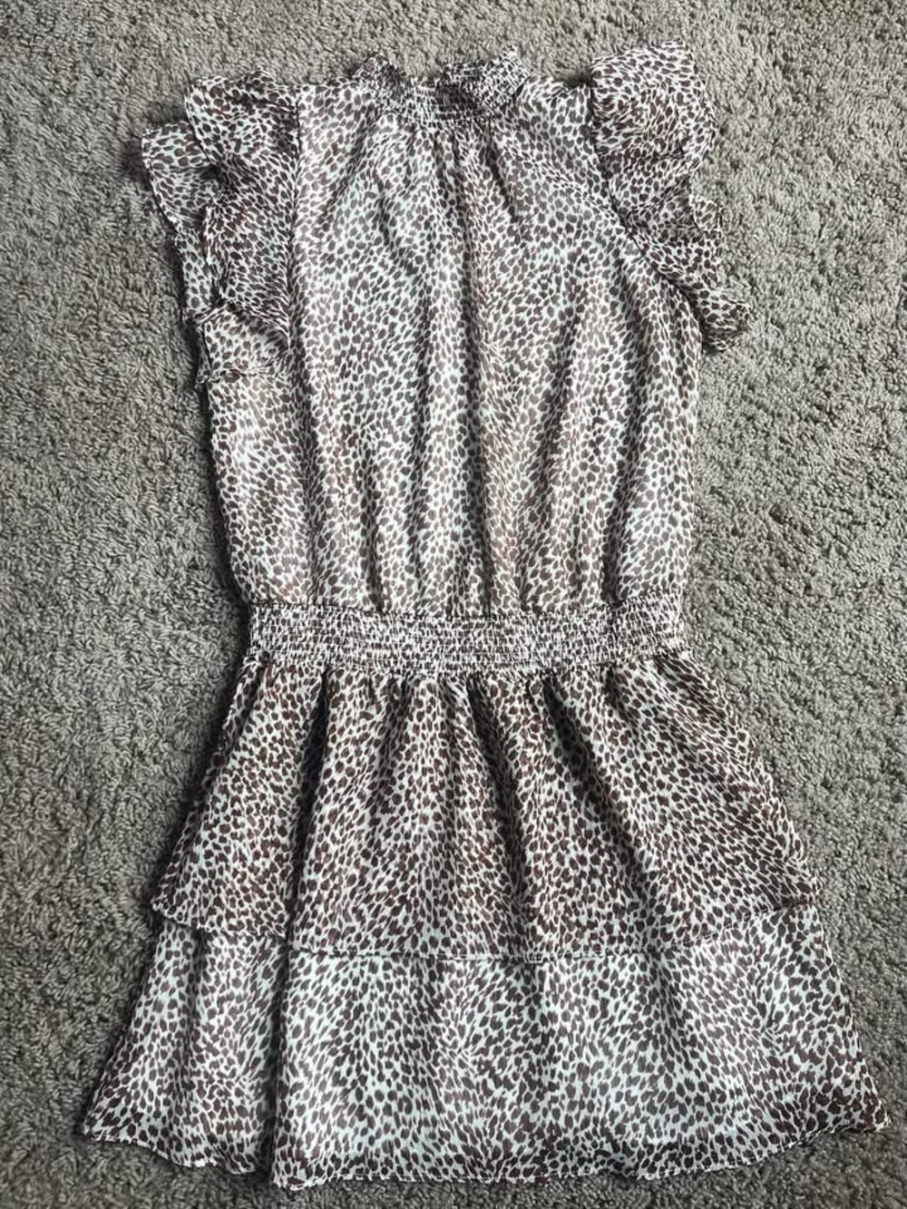 Express Size XS Sleeveless Brown and White Leopard Print Ruffle Dress